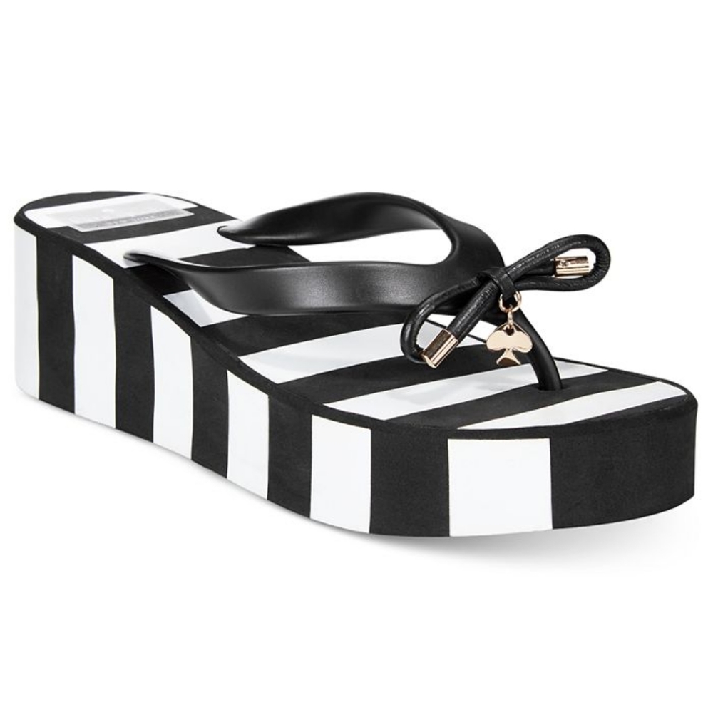 kate spade Black and White Striped Platform Flip Flops with Bow